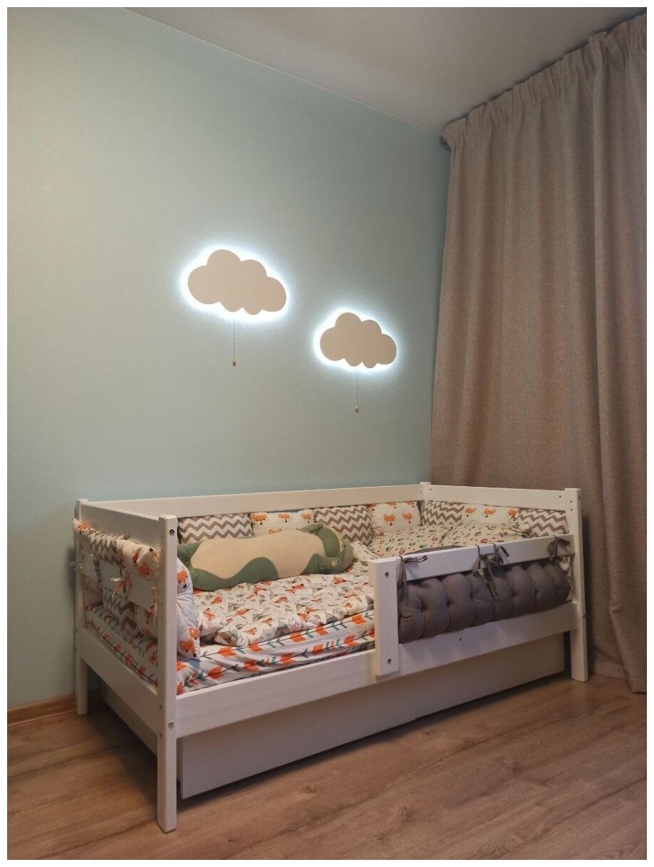 Ночник детский нейтральный светильник для сна настенный облако деревянный светодиодный 45*25 см на батарейках, 2 шт - фотография № 8