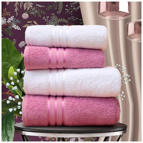 фото Набор из 4 полотенец harmonika цвет: белоснежный, лиловый (50х80 см - 2 шт, 70х130 см - 2 шт) dome