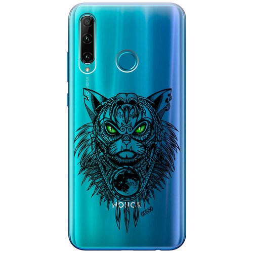 фото Ультратонкий силиконовый чехол-накладка transparent для honor 10i / 20e с 3d принтом "shaman cat" gosso