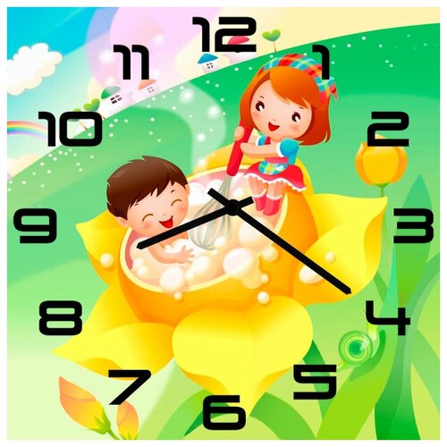 фото Svs настенные часы svs 3002629 девочка купает мальчика в цветке