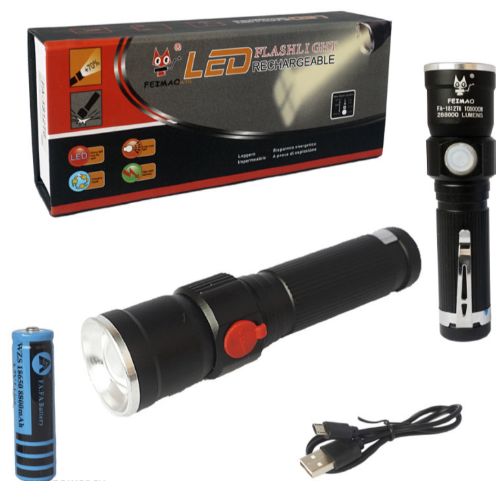 фото Тактический аккумуляторный фонарик FA-1812T6 USB 10800W 288000 lumens