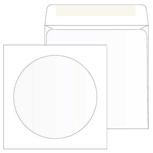 Конверты Белый CD декстрин 125х125 окно d100мм 25шт/уп 4573 packpost конверт для cd белый 25 шт в упаковке