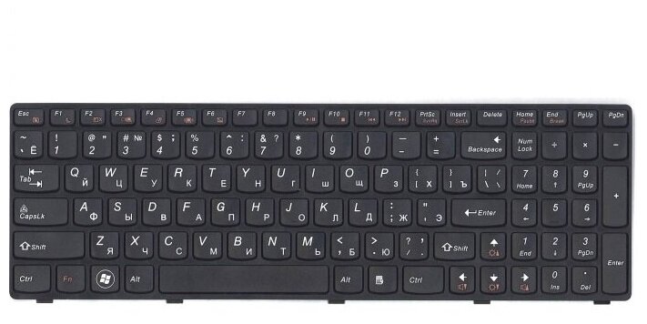 Клавиатура для ноутбука Lenovo IdeaPad G580AL черная с черной рамкой 950₽