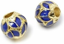 Бусины с эмалью Tesoro, 6x10 мм, цвет: золото/синий, 2 штуки