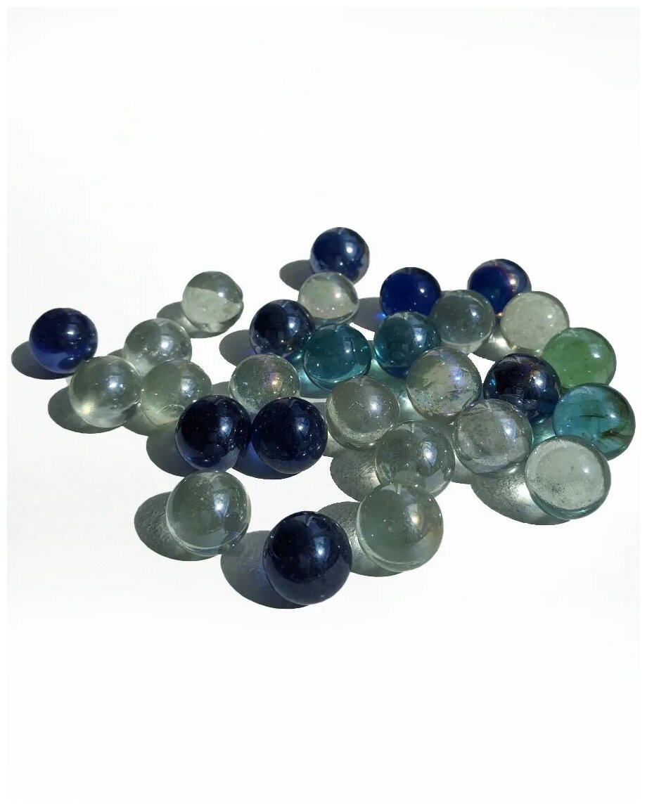 Стеклянные шарики Аквагрунт камешки марблс/грунт стеклянный Металлик прозрачные Голубые, синие, белые, зеленые, 16 мм, 30 шт