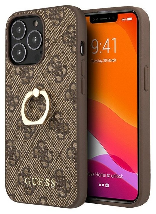 Чехол Guess PU 4G + Ring Hard для iPhone 13 Pro, коричневый