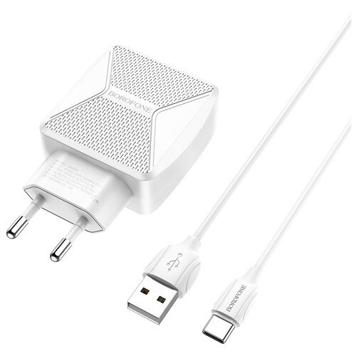 Borofone BA45A Max + кабель USB Type-C, белый сетевое зарядное устройство type c borofone ba38a plus 3а pd белое