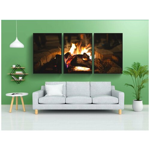 фото Набор модулных постеров для интерьера "костер, пламя, древесина" 60x90 см. в тубусе, без рамки lotsprints