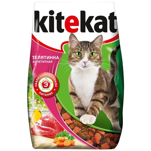 Корм сухой для кошек KITEKAT с аппетитной телятинкой, 1,9кг. х2шт.