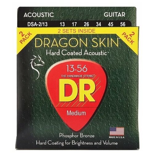 DR Strings DSA-2/13 DRAGON SKIN Струны для акустической гитары, 2 комплекта струны для акустической гитары 2 комплекта dr string dsa 2 10
