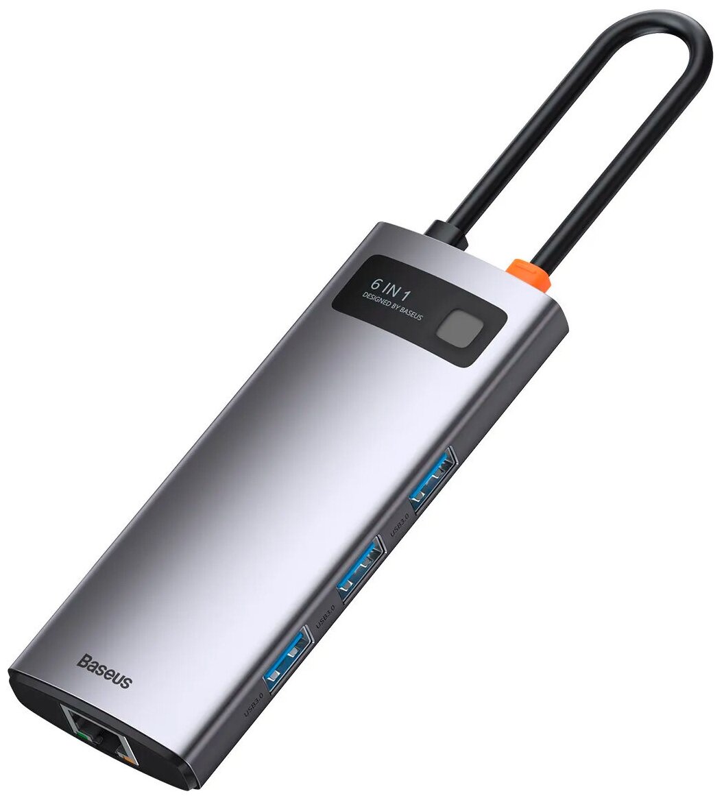 Хаб Многофункциональный концентратор Baseus Metal Gleam 6в1 USB Type C - Мощность USB Type C 100 Вт HDMI 4K 30 Гц 3x USB 32 Gen 1 RJ45 1 Гбитс CAHUB-CW0G