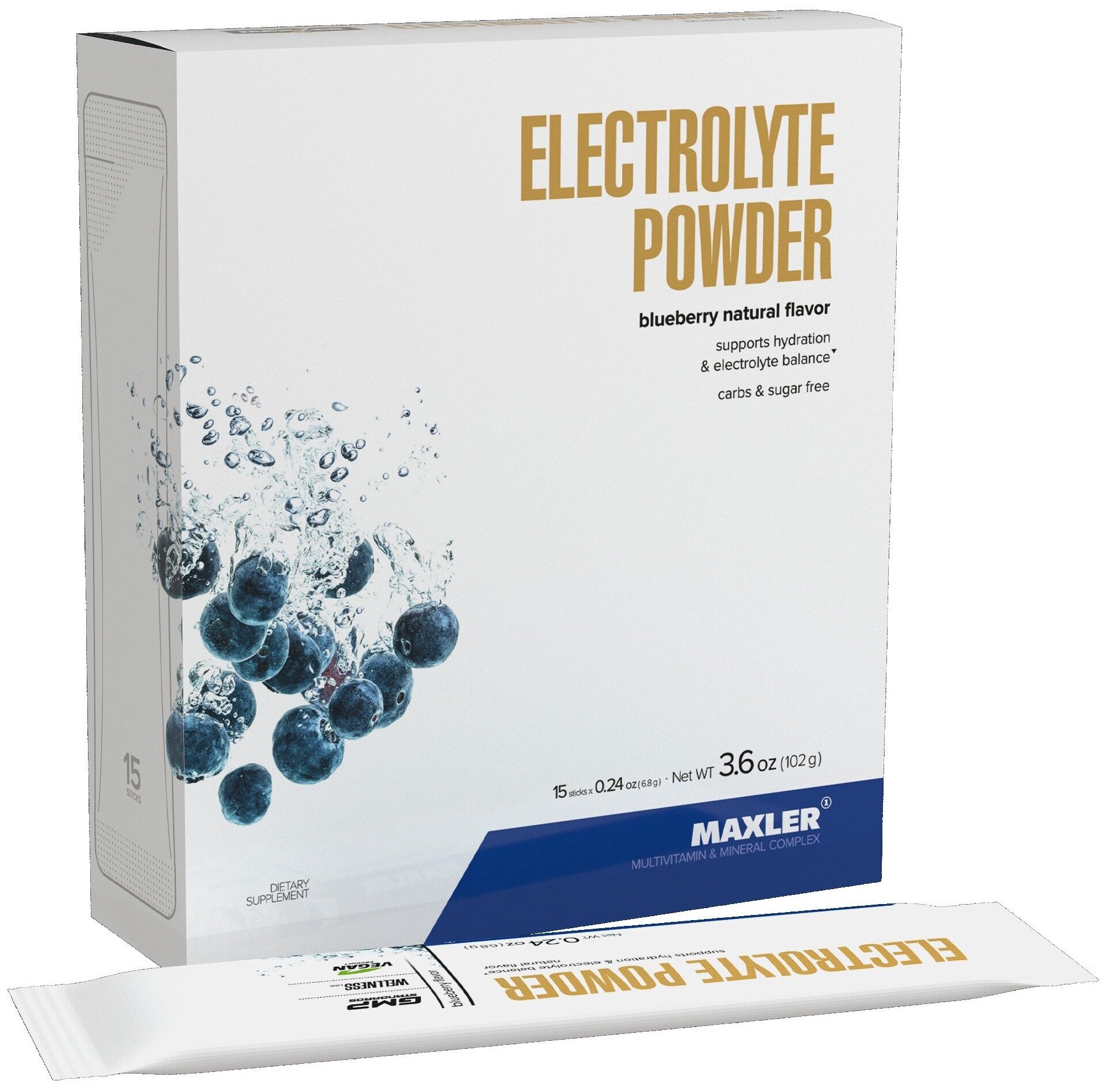 Изотоник MAXLER (USA) Electrolyte Powder 15 х 6,8 г, Черника