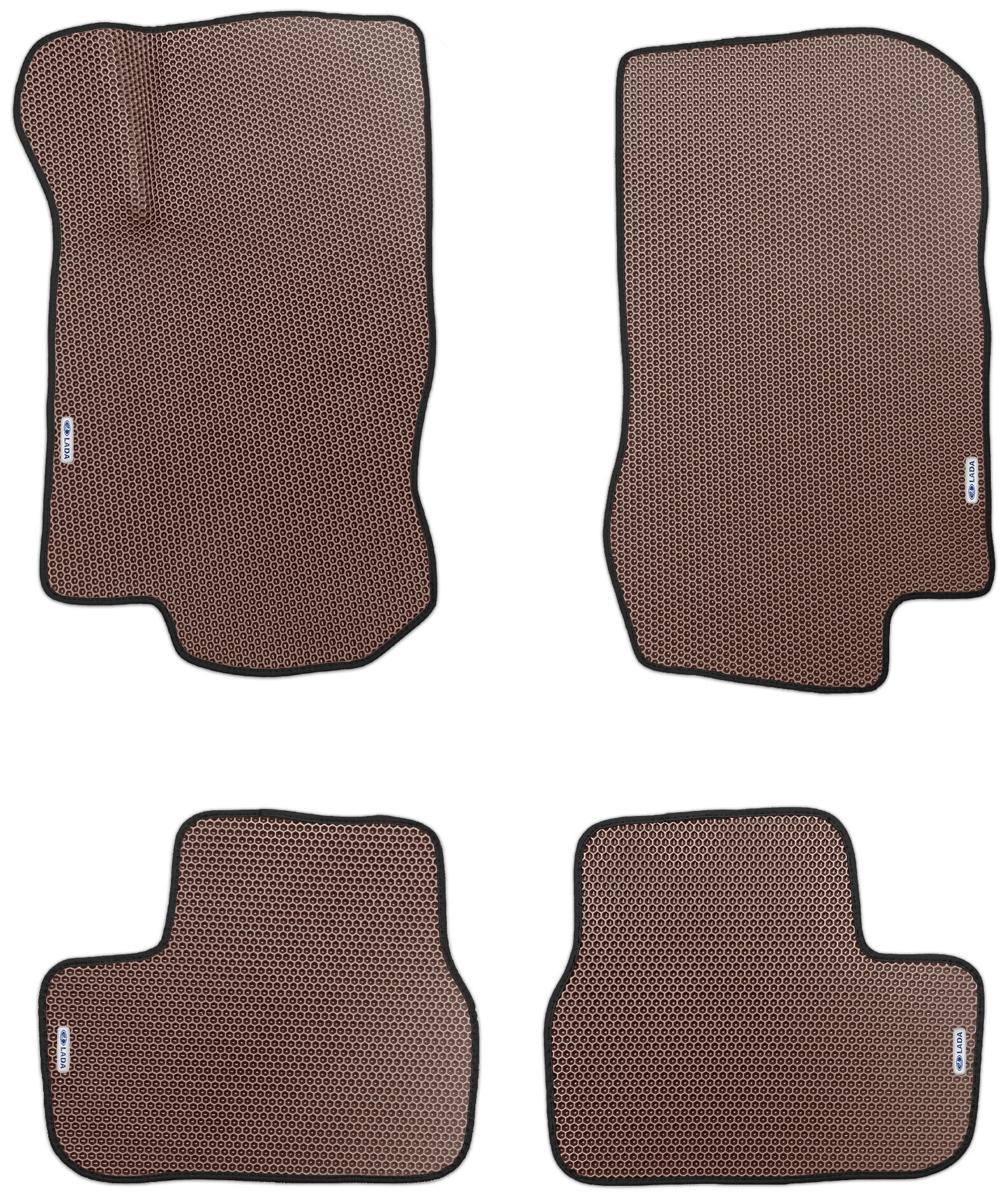 EVA коврики автомобильные для Lada Granta 2011-2021, без перемычки, с логотипами, коричневые с черной окантовкой (Лада Гранта)