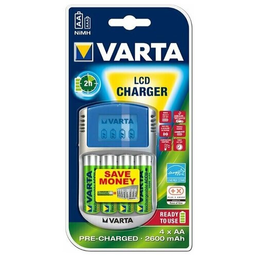 фото З/у для аккумуляторов varta lcd power charger (57070) aa/aaa 4 слота + 4 aa 2600mah