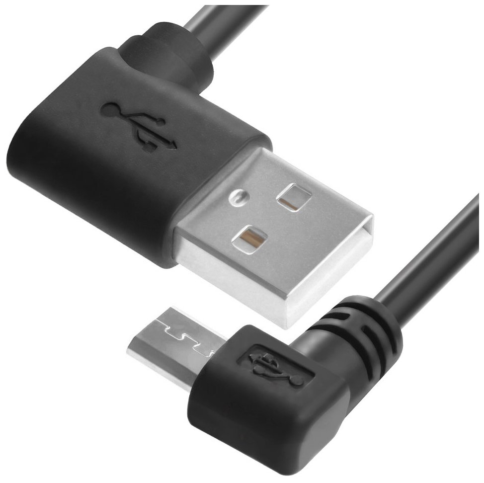 GCR Кабель 0.3m USB 2.0 AM угловой левый/microB 5pin угловой левый черный 28/28 AWG