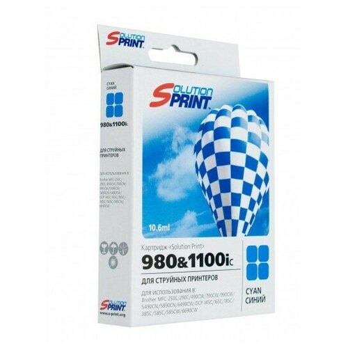 Картридж Solution Print Sprint SP-B-980/ 1100iC, голубой, для струйного принтера, совместимый картридж solution print sprint sp b 1280 ibk черный для струйного принтера совместимый