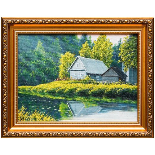 фото Картина маслом "деревня у реки" тимофеев русская живопись
