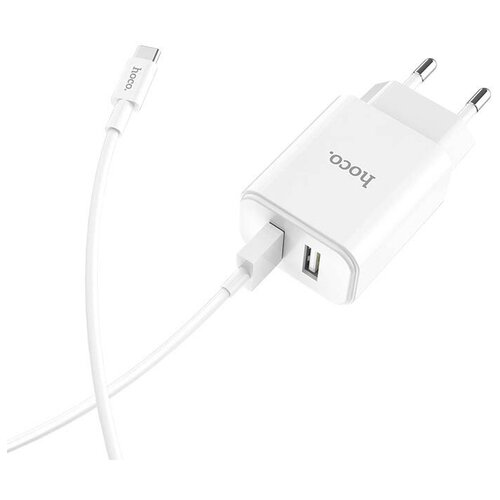 фото Зарядное устройство hoco c62a victoria 2xusb 5v 2.1a + cable usb type-c white 6957531095026