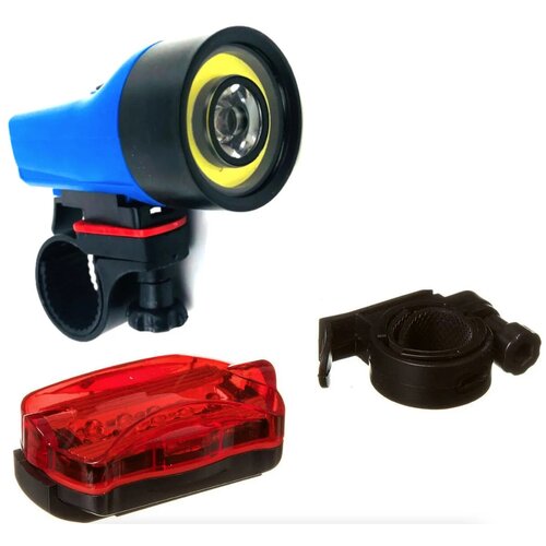 фото Набор велосипедных фонарей / передний белый фонарь + задний красный фонарь / крепления велофонаря к рулю и раме nilituk