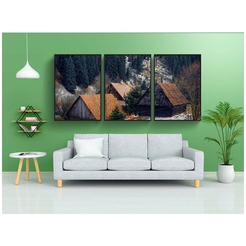 фото Набор модулных постеров для интерьера "горы, деревня, зима" 60x90 см. в тубусе, без рамки lotsprints