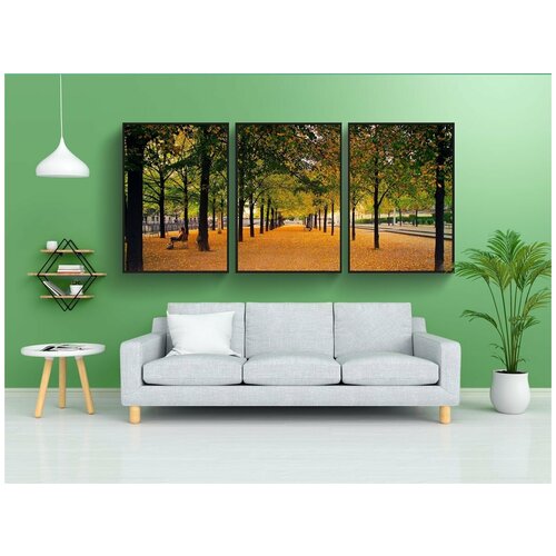 фото Набор модулных постеров для интерьера "проспект, падение, листья" 60x90 см. в тубусе, без рамки lotsprints