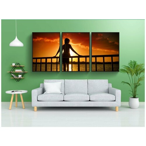 фото Набор модулных постеров для интерьера "заход солнца, силуэт, пейзаж" 60x90 см. в тубусе, без рамки lotsprints