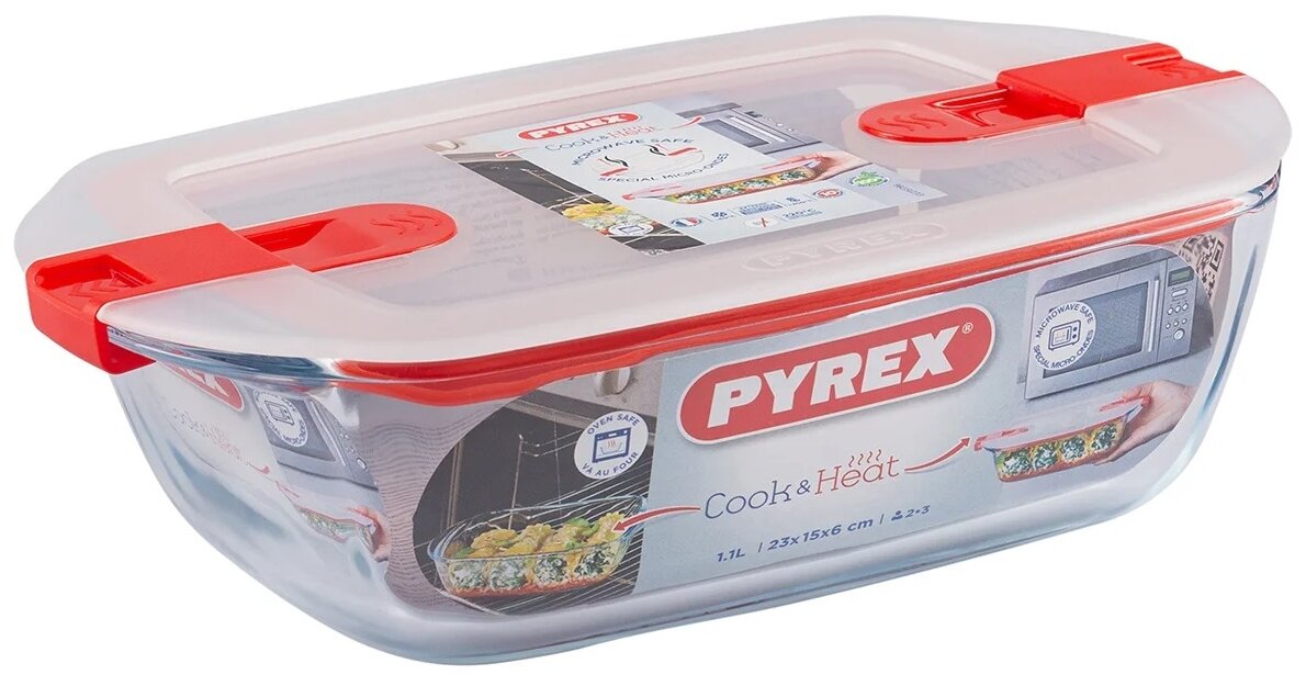 Блюдо для запекания и выпечки с крышкой COOK&HEAT 23X15см прямоугольное PYREX - фотография № 1