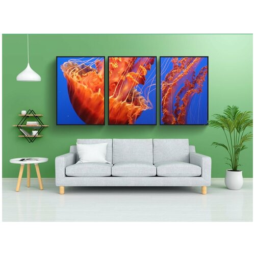 фото Набор модулных постеров для интерьера "медуза, щупальца, море" 60x90 см. в тубусе, без рамки lotsprints