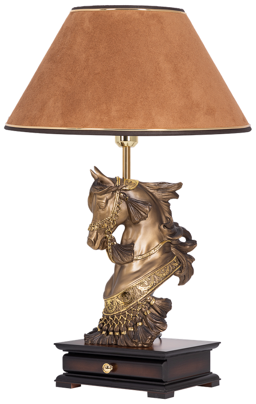 Настольная лампа Bogacho Лошадь императора бронзовая с рыжим абажуром