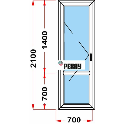 Балконная дверь из профиля РЕХАУ BLITZ (2100 x 700) 53, с поворотной створкой, 2 стекла, левое открывание балконная дверь рехау blitz 2100х800 мм вхш правая двухкамерный стеклопакет белая