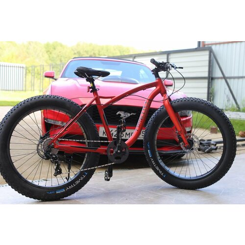 фото Велосипед фэтбайк на спицах richiesto тt119/8s 26" алюминиевая рама гидравлический тормоз взрослый/подростковый . красный с надписью