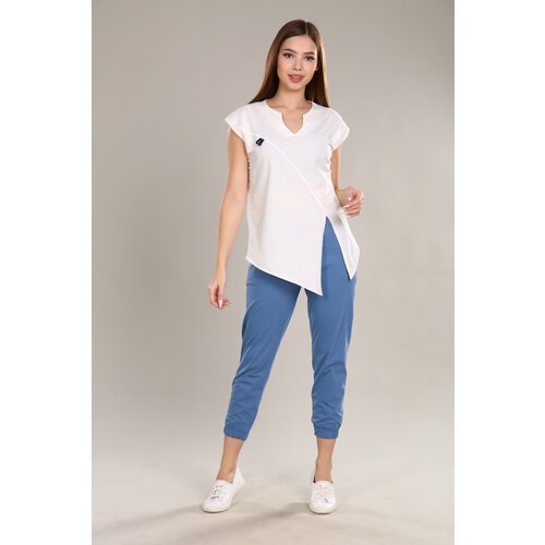 Костюм IvCapriz, футболка и брюки, повседневный стиль, полуприлегающий силуэт, карманы, пояс на резинке, трикотажный, размер 50, синий, белый