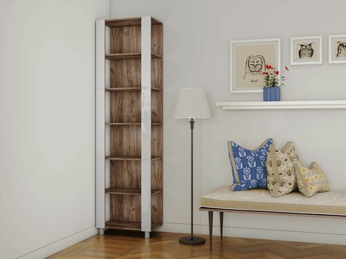 Изображение товара Стеллаж модульный Универсальный Белое стекло 35х44х240, Мебельная компания Е1, Дуб табачный