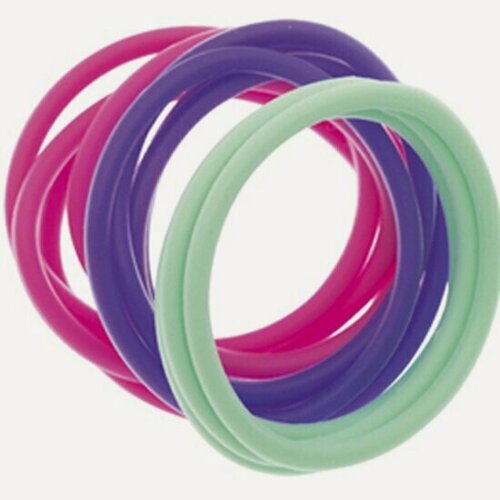 Изображение товара Резинки для волос Dewal Beauty силикон, фиолетовый/розовый/ зеленый, 12шт