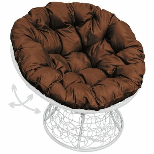 Садовое кресло M-group Папасан пружинка ротанг белое + коричневая подушка