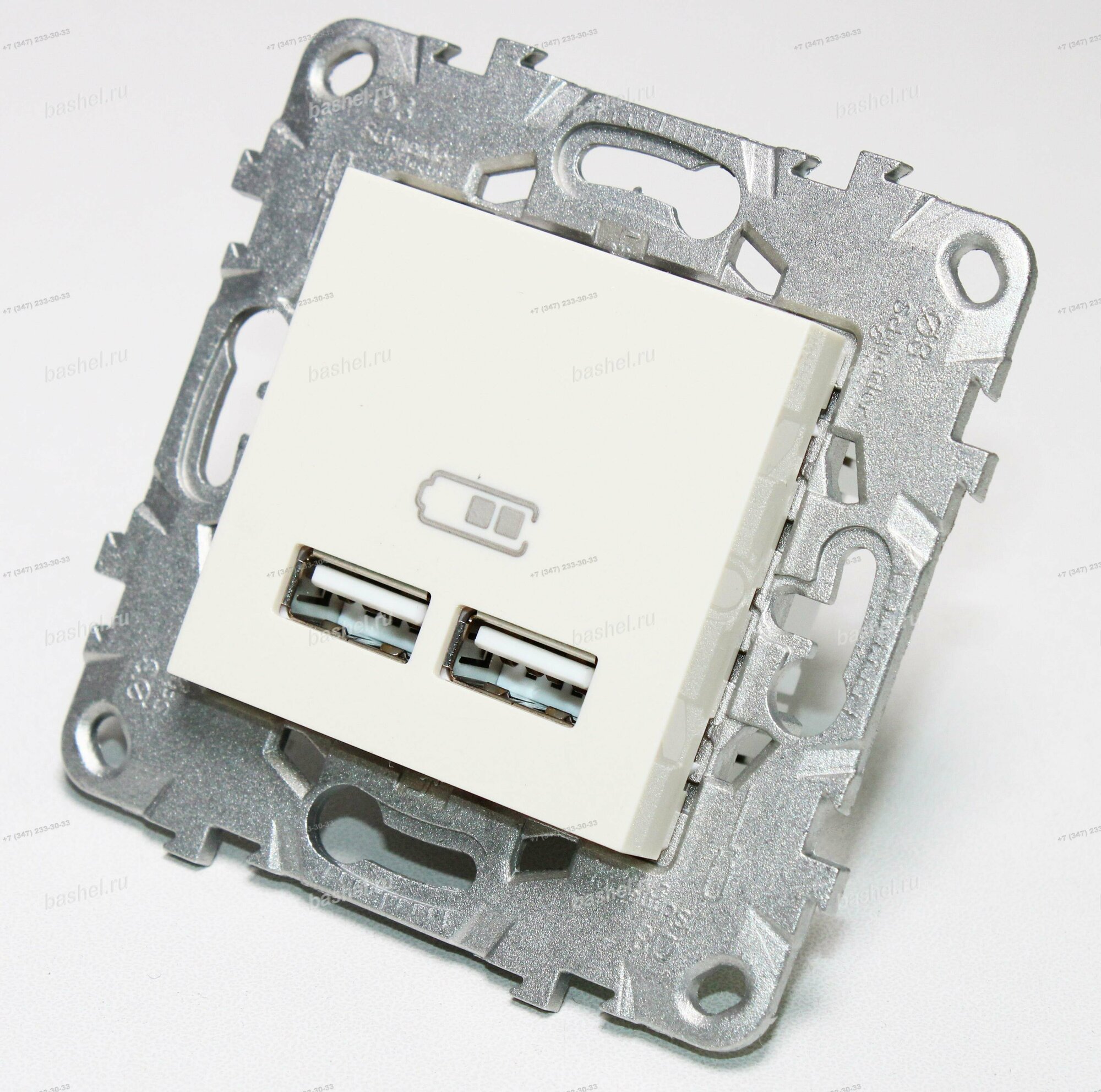Розетка Schneider Electric Unica New USB, 2-местная, 5 В/2100 мА, бежевый