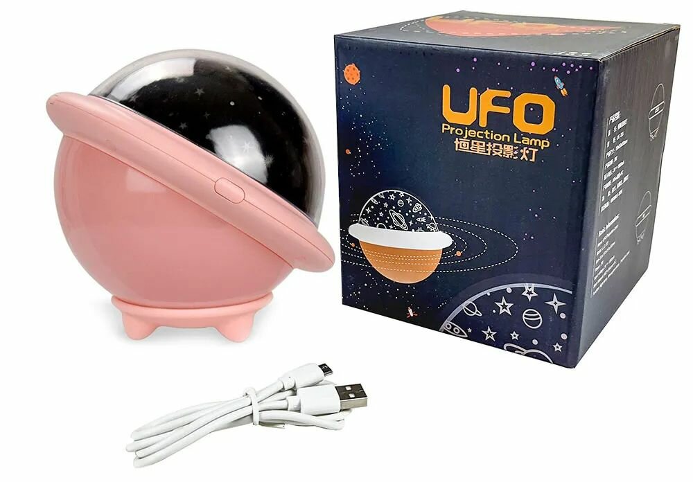 фото Ночник детский проекционный НЛО, 3хAA, розовый
