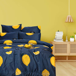 Постельное белье с лимонами 2 спальное Cleo Art Color, полисатин, наволочки 70х70