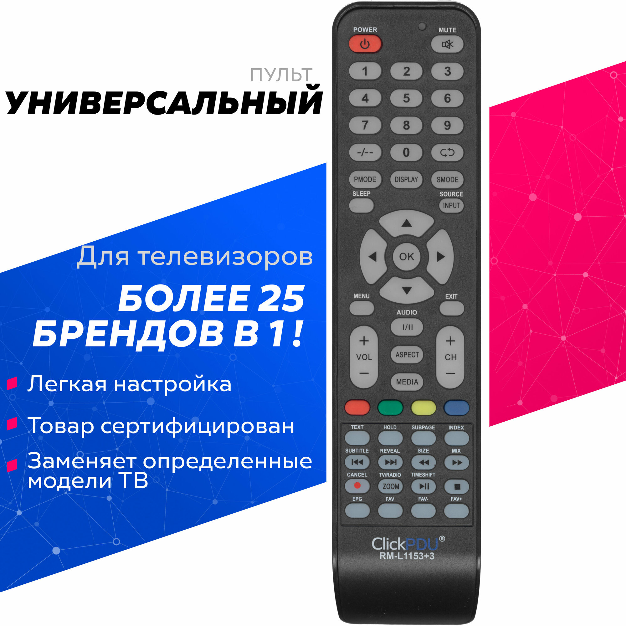 Универсальный пульт ClickPDU RM-L1153+3 для телевизоров различных брендов !