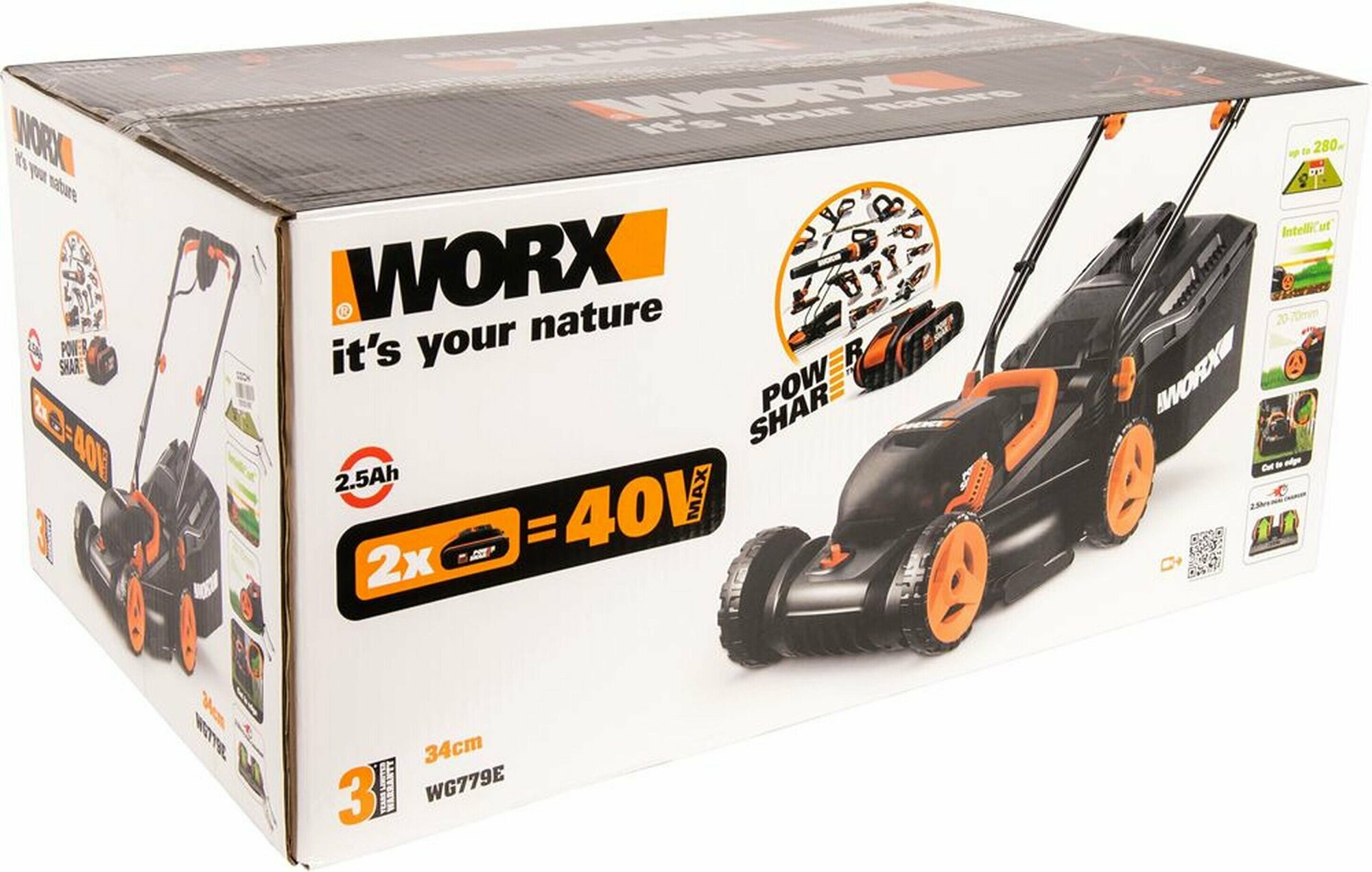 Газонокосилка аккумуляторная WORX WG779E 40В 2 АКБ*2,5Ач и ЗУ