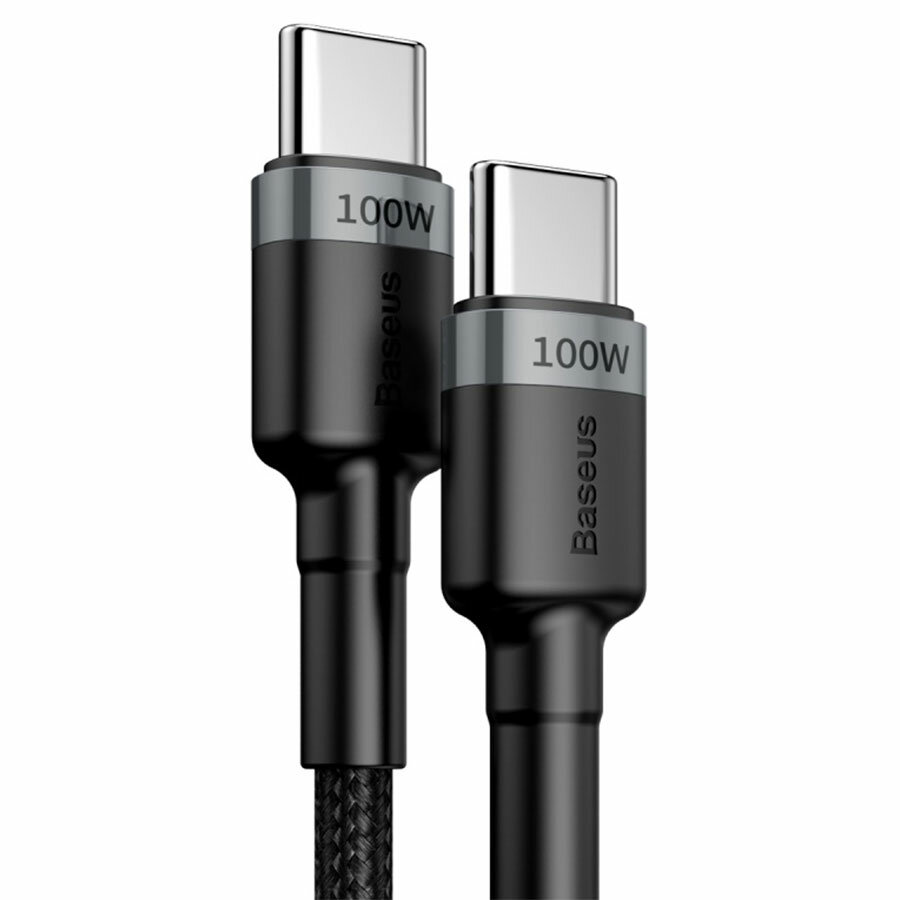 Кабель USB-C BASEUS Cafule Type-C - Type-C, 5A, 100W, 2 м, черный+серый — фото 1