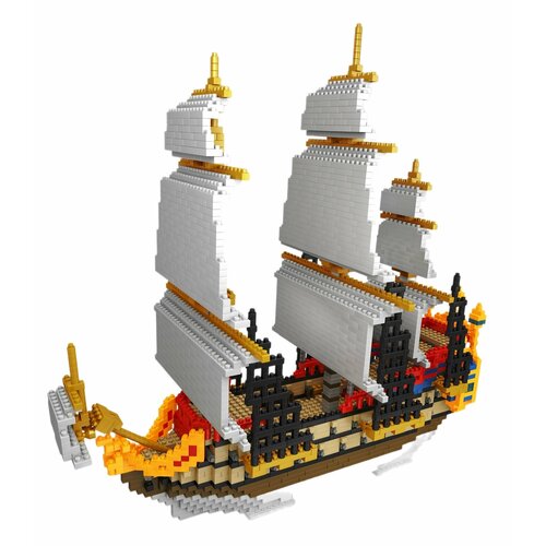 Конструктор 3Д из миниблоков RTOY Большой корабль Парусный фрегат 3000 деталей WL66501