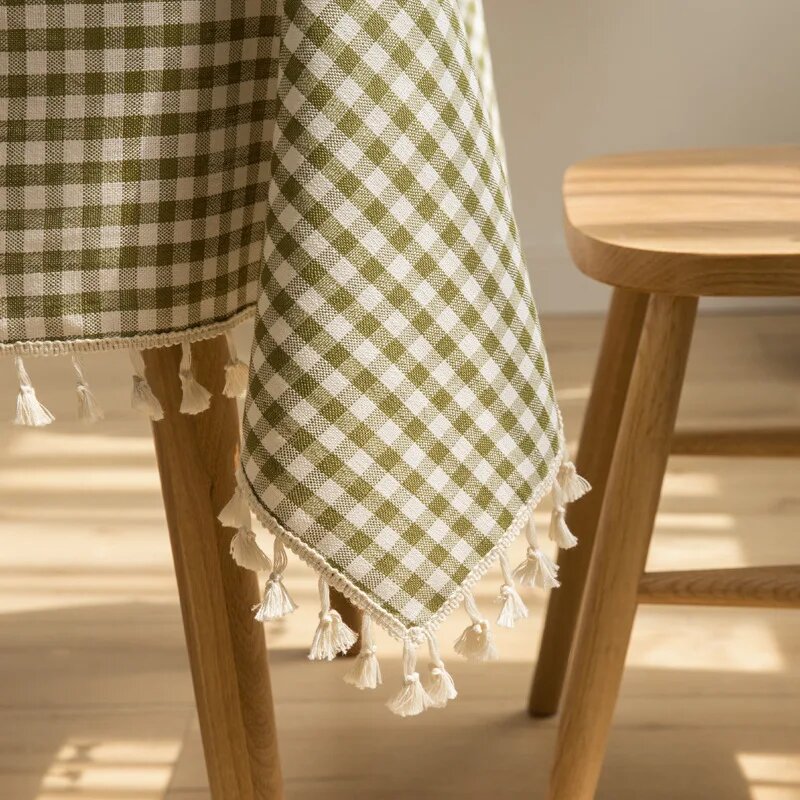 Скатерть Inyahome классическая клетка хлопок зеленый белый, TB avocado green, 135x300cm