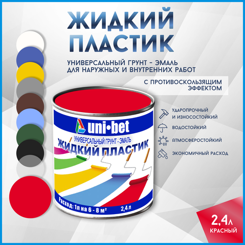 Жидкий пластик краска для бетона металла дерева асфальта UNI-BET 2,4л красный для наружных и внутренних работ/ Грунт эмаль UNI-BET