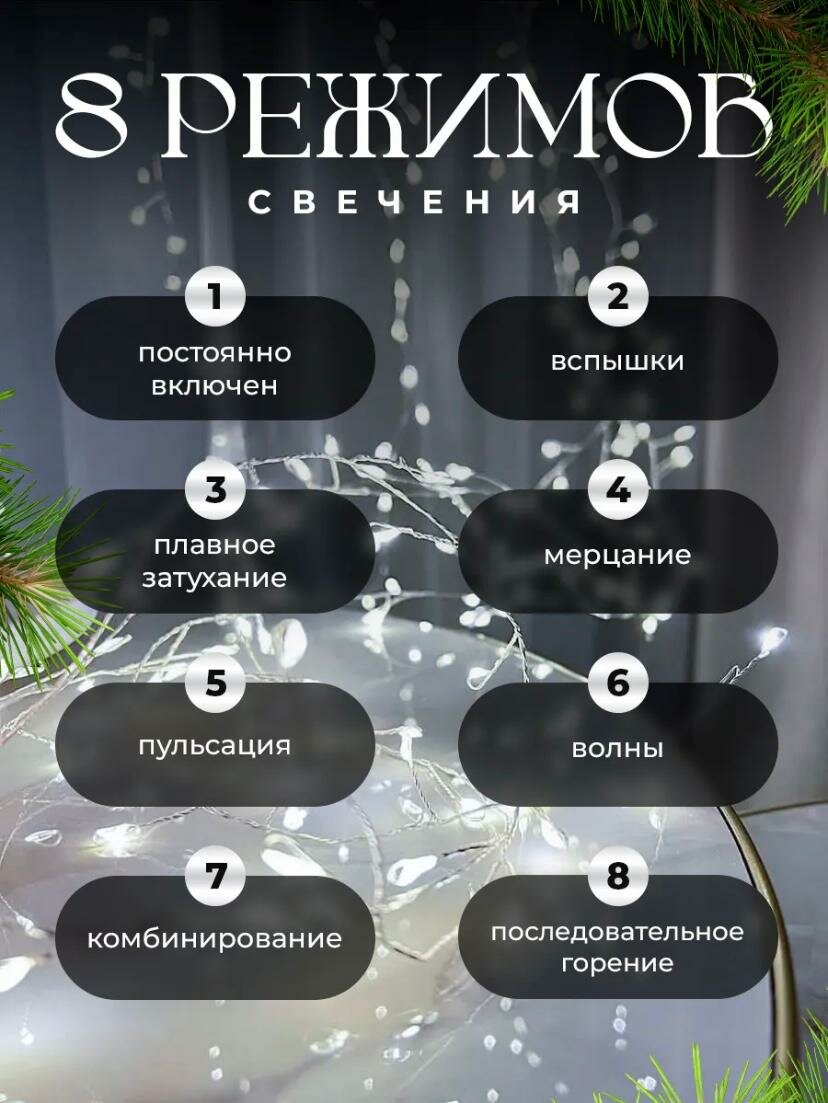 Гирлянда новогодняя светодиодная EUPHORI_A роса мишура светодиодная 30м с пультом, цвет холодный белый — фото 1