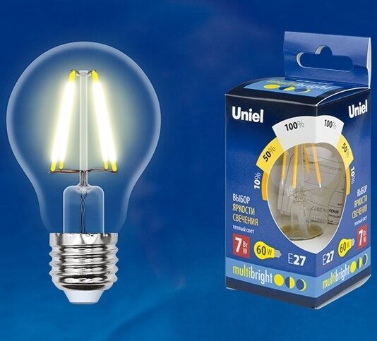 Лампа светодиодная. Форма А. прозрачная. Серия Multibright. Теплый белый свет 3000K. Uniel