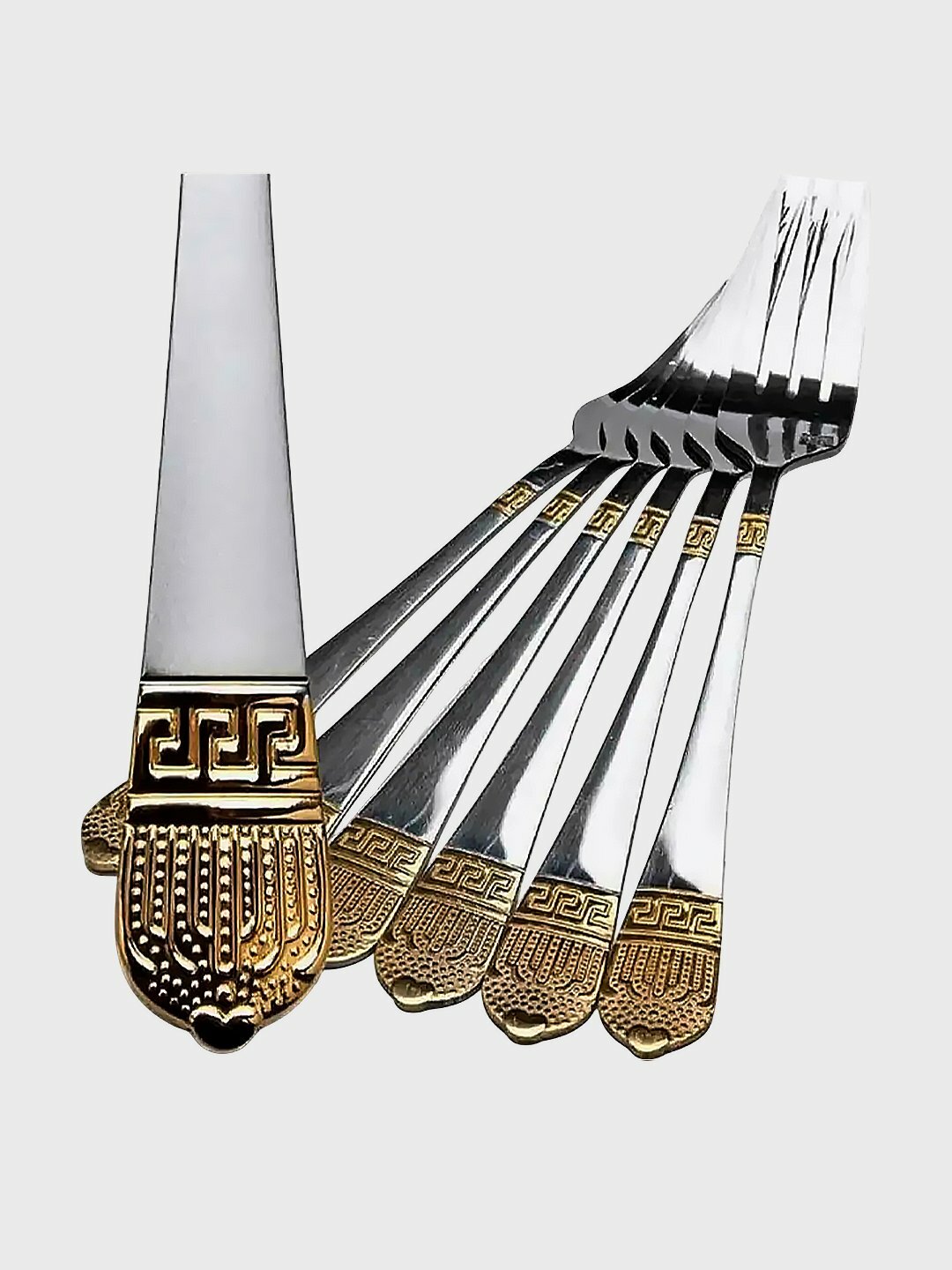 Вилки столовые набор 6 шт из нержавеющей стали с золотыми элементами, гипоаллергенные — фото 1