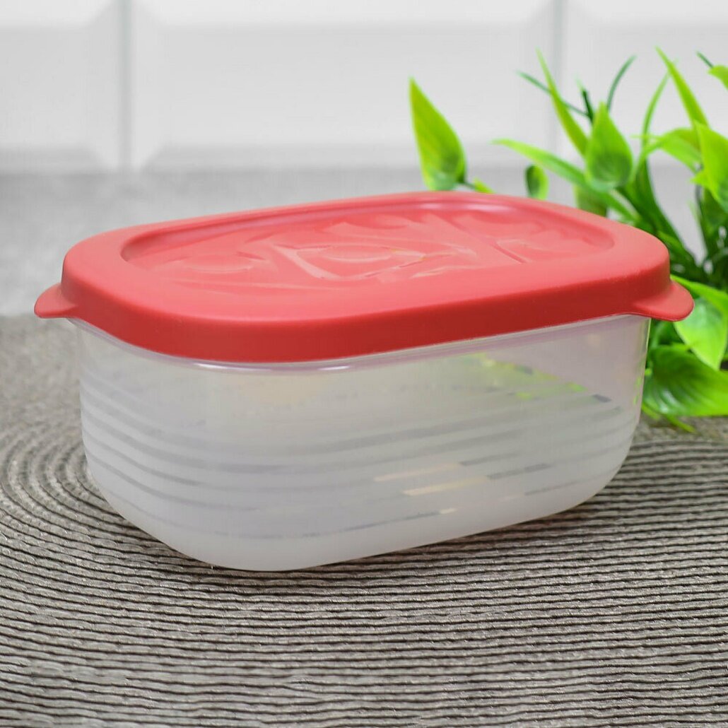 Контейнер пищевой квадратный 0 65л  Flexo   пластик  прозрачный с красной крышкой  для СВЧ