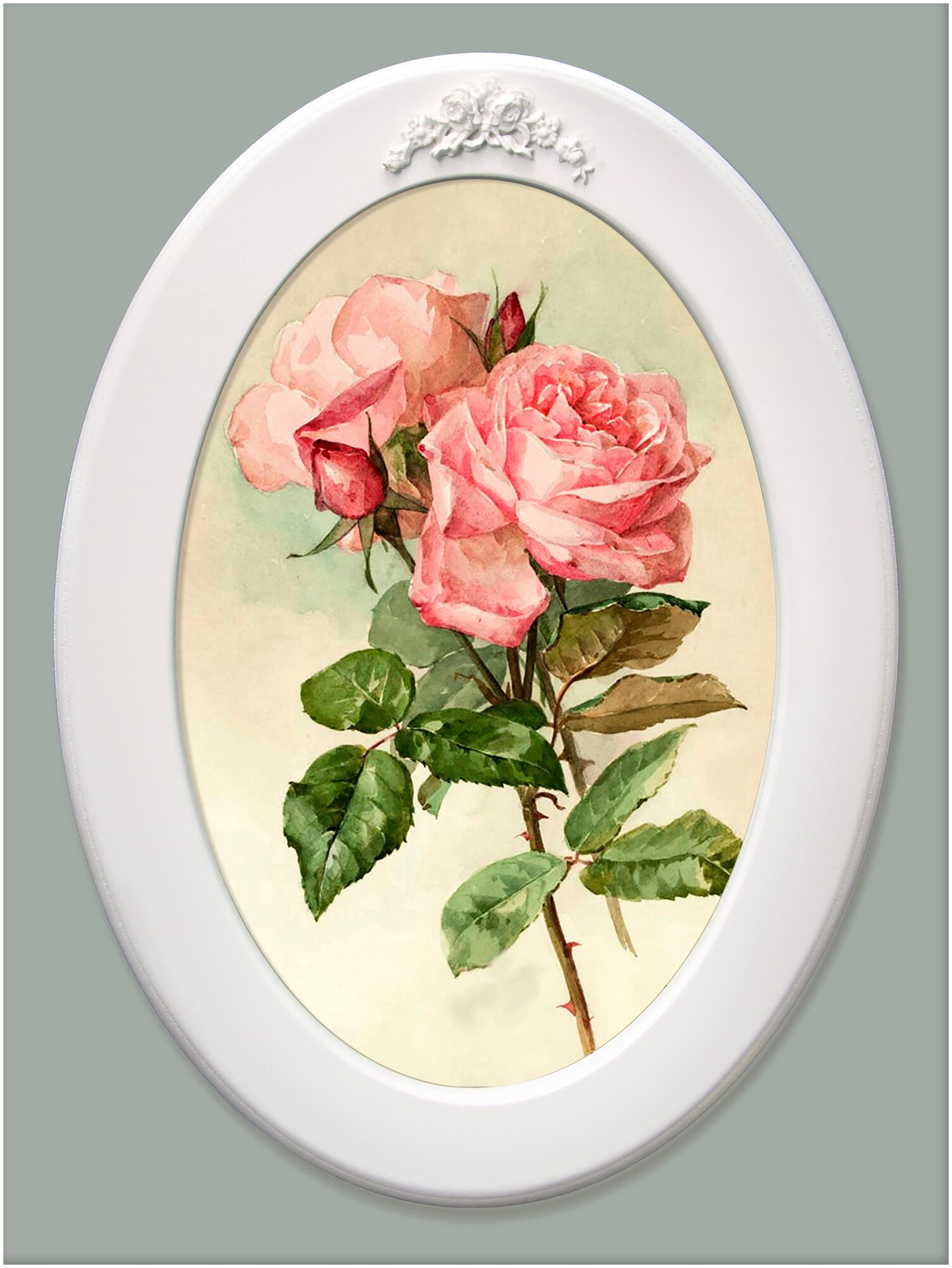 Картина на натуральном холсте в овальной деревянной раме с лепниной "Цветы прованса"
