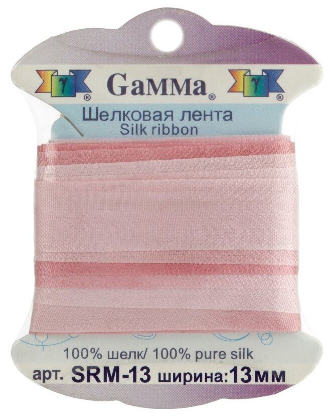 фото Лента Gamma шелковая SRM-13 13 мм 9.1 м ±0.5 м M028 гр. розовый/бл. бордовый